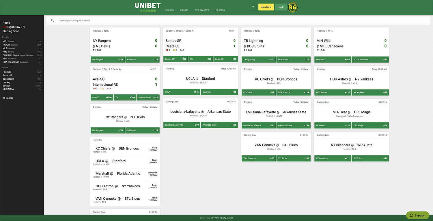 Unibet Sportsbook Screenshot